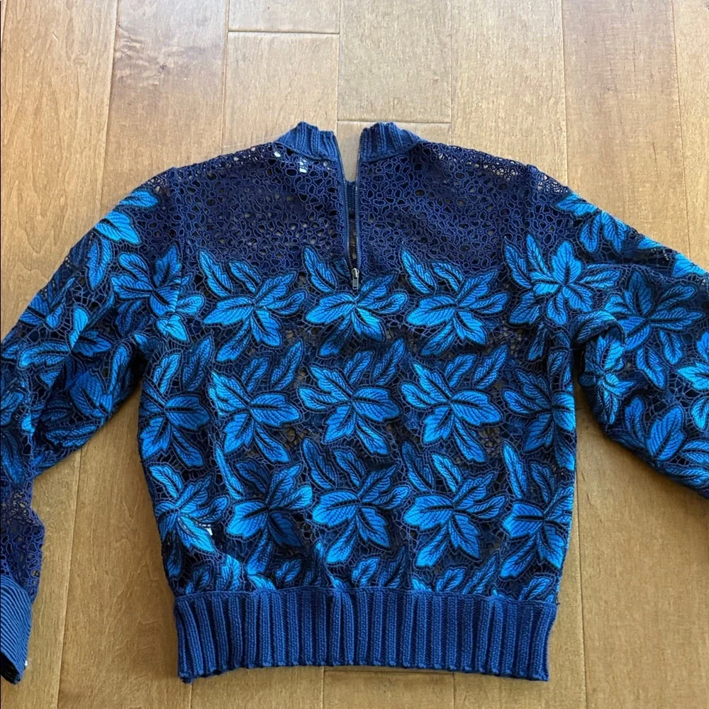 Sea New York Navy & Bright Blue Floral Crochet Sweater
